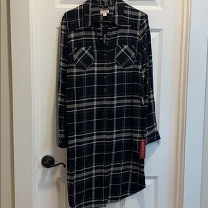 NWT Merona Black Long Sleeve Flannel Shirt Dress